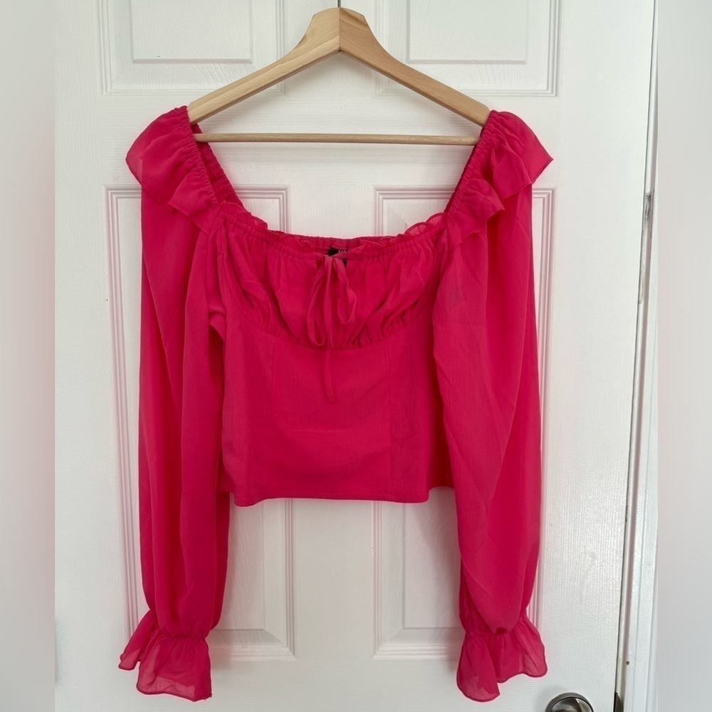 VICI Collection Julie Ruffle Shoulder Crop Top in Pink at Nordstrom, Size MEDIUM - Picture 1 of 11
